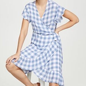 Rails Brigitte Gingham Ruffle Dress Size Small Blue White Checkered Wrap